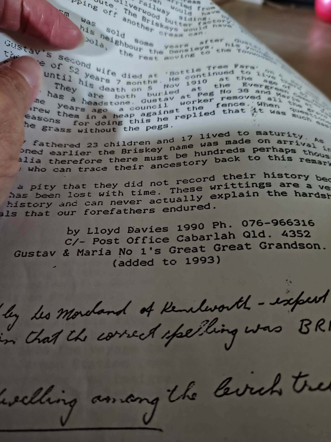 Earlier extract from Lloyd Davies Briskey family history