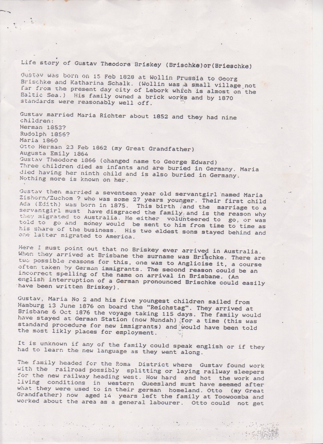 Lloyd Davies Briskey family history page 1