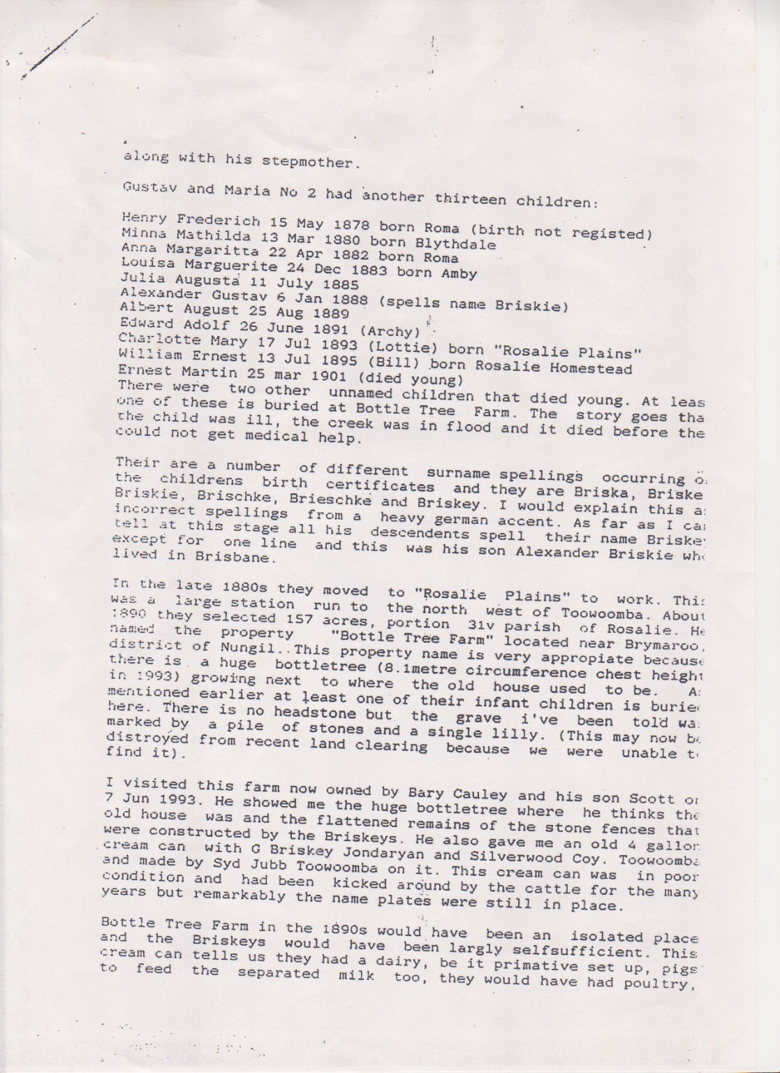 Lloyd Davies Briskey family history page 2