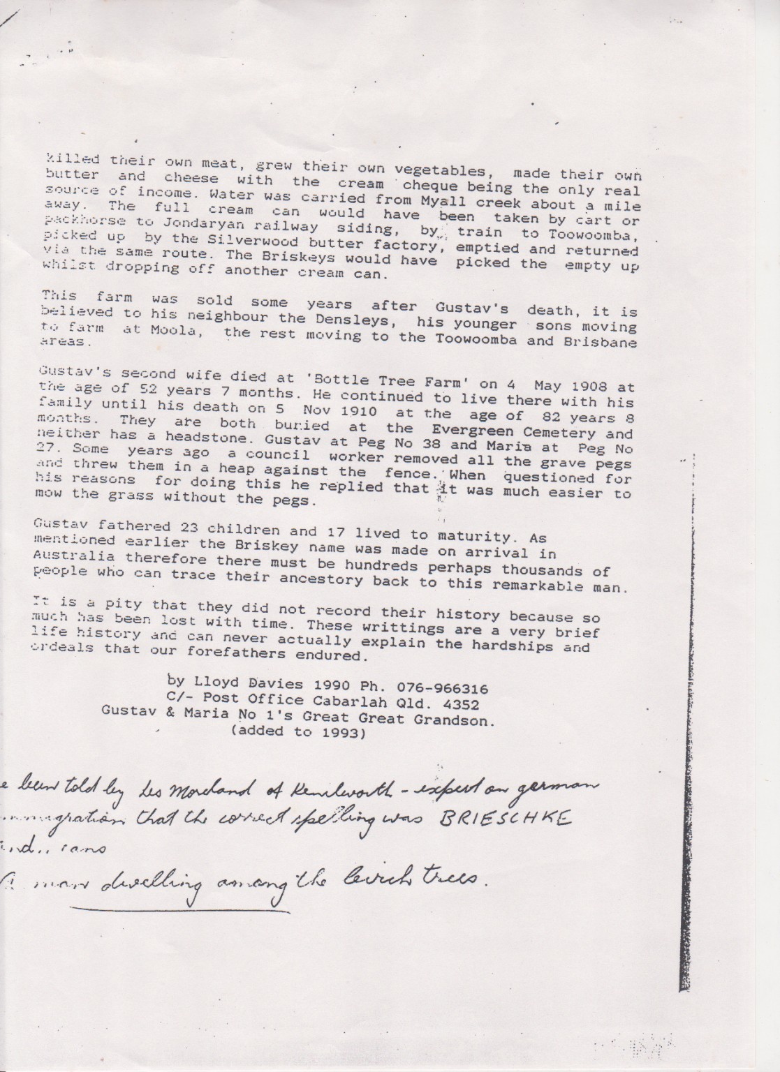 Lloyd Davies Briskey family history page 3